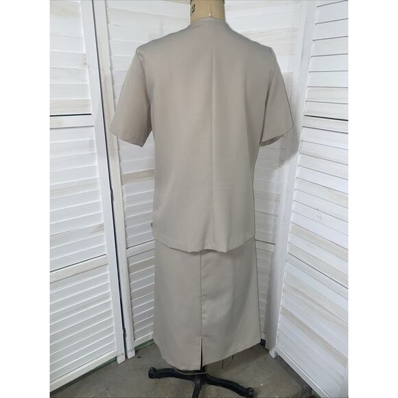 Elisabeth Williams 90s Taupe Women’s 2 Piece Skirt Suit Polyester Large - Picture 5 of 10